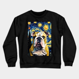 English Bulldog Dog Breed Painting in a Van Gogh Starry Night Art Style Crewneck Sweatshirt